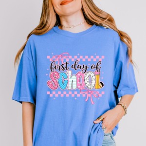 Simply Sage Market First Day Of School Checker Border Garment Dyed Tee - 1 of 4
