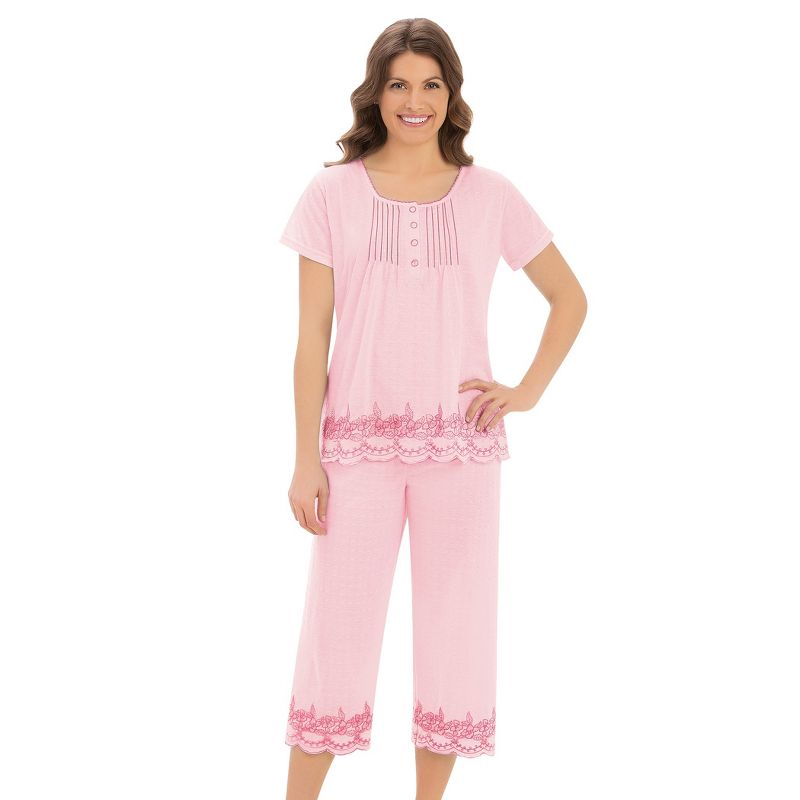 Collections Etc Embroidered Border Pajama Set, 1 of 6