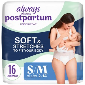Always Discreet Postpartum Underwear Maxi Pad - S/M - 16ct - 1 of 4