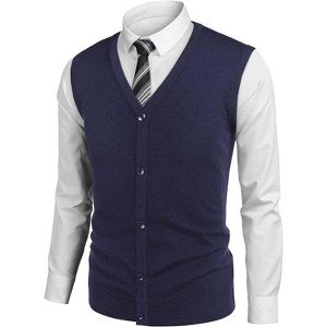 COOFANDY Men's Sweater Vest V Neck Casual Sleeveless Knitted Button Cardigan Vest - 1 of 4