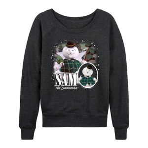 Women's - Rudolph - Sam The Snowman Bootleg Lightweight French Terry Wide Neck Long Sleeve Graphic Shirt - 1 of 4