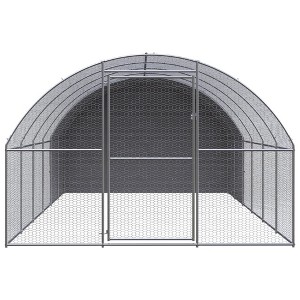 vidaXL Outdoor Chicken Coop for Poultry and Small Animals, Galvanized Steel Cage with Water-Resistant Polyethylene Roof, Silver & Silver Gray - 1 of 4