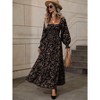 Women's Dress Square Neck Smocked Floral Print Long Sleeve Midi Dress - 4 of 4