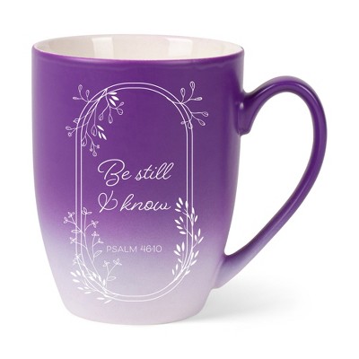 Elanze Designs Be Still And Know Two Toned Ombre Matte Purple and White 12 ounce Ceramic Stoneware Coffee Cup Mug