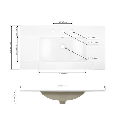 White Rectangular Ceramic Vanity Sink Top with 3 Holes