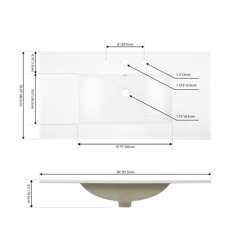 JONATHAN Y Ancillary 3-Hole Classic Contemporary Rectangular Ceramic Single Sink Basin Vanity Top, White, 4 of 9