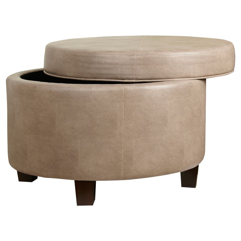 Round Faux Leather Ottoman Taupe - HomePop, 2 of 7
