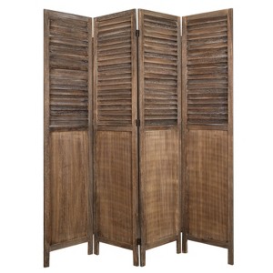 Rancho Shutter 4 Panel Room Divider with Folding Screen Room Partition Paulownia Wood Brown - Proman Products: Wall Separator, No Assembly Required - 1 of 4
