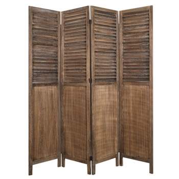 Rancho Shutter 4 Panel Room Divider with Folding Screen Room Partition Paulownia Wood Brown - Proman Products