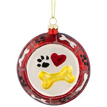 Northlight 3.75" Bones and Heart Dog Food Bowl Glass Christmas Ornament