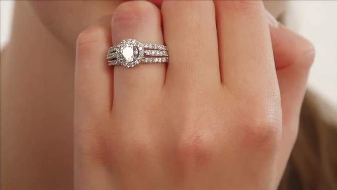 Round White Cubic Zirconia Bridal Ring in Sterling Silver, 2 of 8, play video