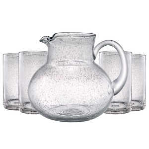 Artland Iris 90oz Hand Blown Pitcher & Set of 4 17oz Highball Glasses, Unique Bubble Design, Lead-Free Glass for Serving Beverages - 1 of 4