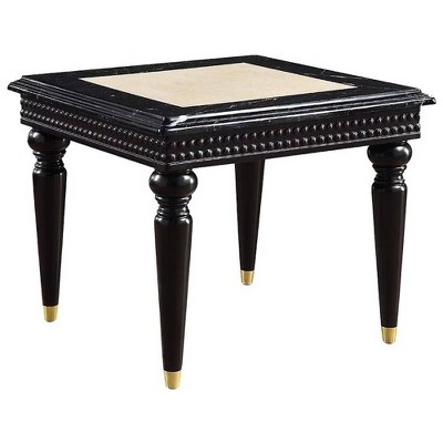 Acme Furniture 28" Tayden Accent Table Marble Top and Black Finish: Square Side Table with Turned Wood Legs, No Tools Assembly