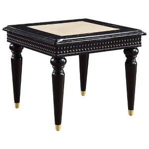 Acme Furniture 28" Tayden Accent Table Marble Top and Black Finish: Square Side Table with Turned Wood Legs, No Tools Assembly - 1 of 4