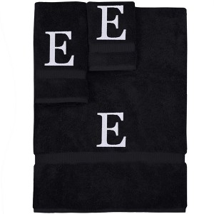 BC BARE COTTON Monogrammed Towel Set, Personalized Gift, Set of 3 - Black - White Block - 1 of 4
