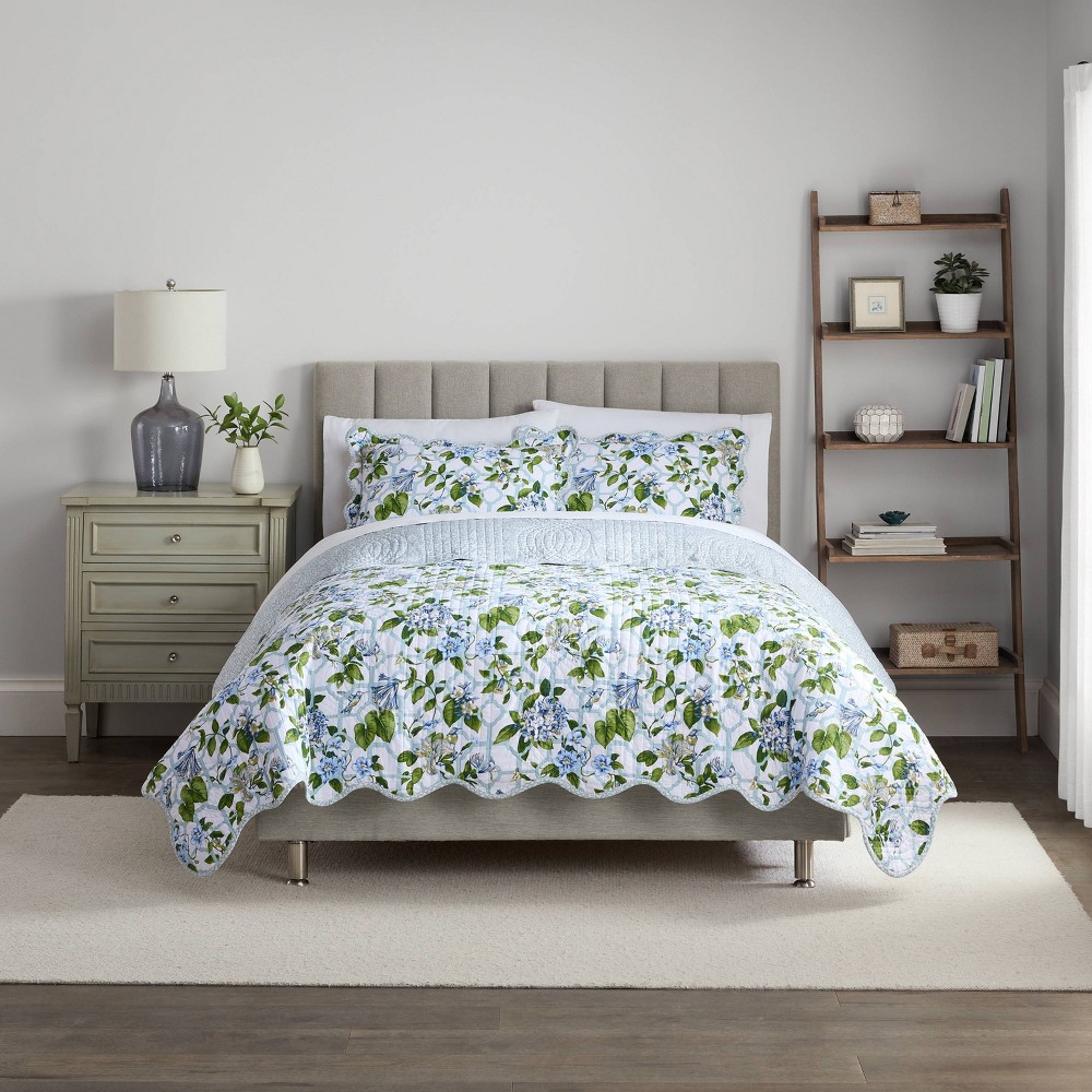 Photos - Duvet Waverly 3pc Queen Treillage Trellis Printed Comforter Set Blue: All Ages, 