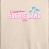 Women's - Barbie - Greetings from Barbie Land Lightweight French Terry Wide Neck Long Sleeve Shirt - 2 of 4