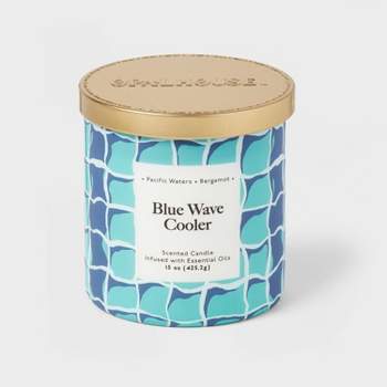 2-Wick 15oz Glass Jar Candle with Patterned Sleeve Blue Wave Cooler - Opalhouse™