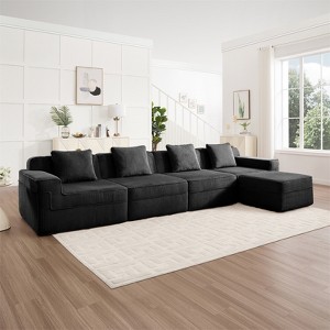 RISOKEYS Modular 4 Seat L Shape Sectional Boneless Sofa - Corduroy Cloud Sectional Couch with Deep Seat, Throw Pillows and 1 Movable Ottoman - 1 of 4