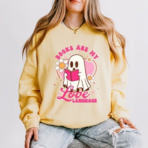 Books Are My Love Language Ghost - Women's Lightweight Garment Dyed Sweatshirt - 1 of 4
