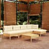 vidaXL Solid Pinewood Patio Lounge Set - 6 Piece Outdoor Garden Sofa with Cream Cushions - Modular Furniture for Deck, Yard - 2 of 4