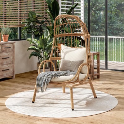 Egg Chair Patio Wicker Basket with High Back & Cushion Backyard Indoor Outdoor
