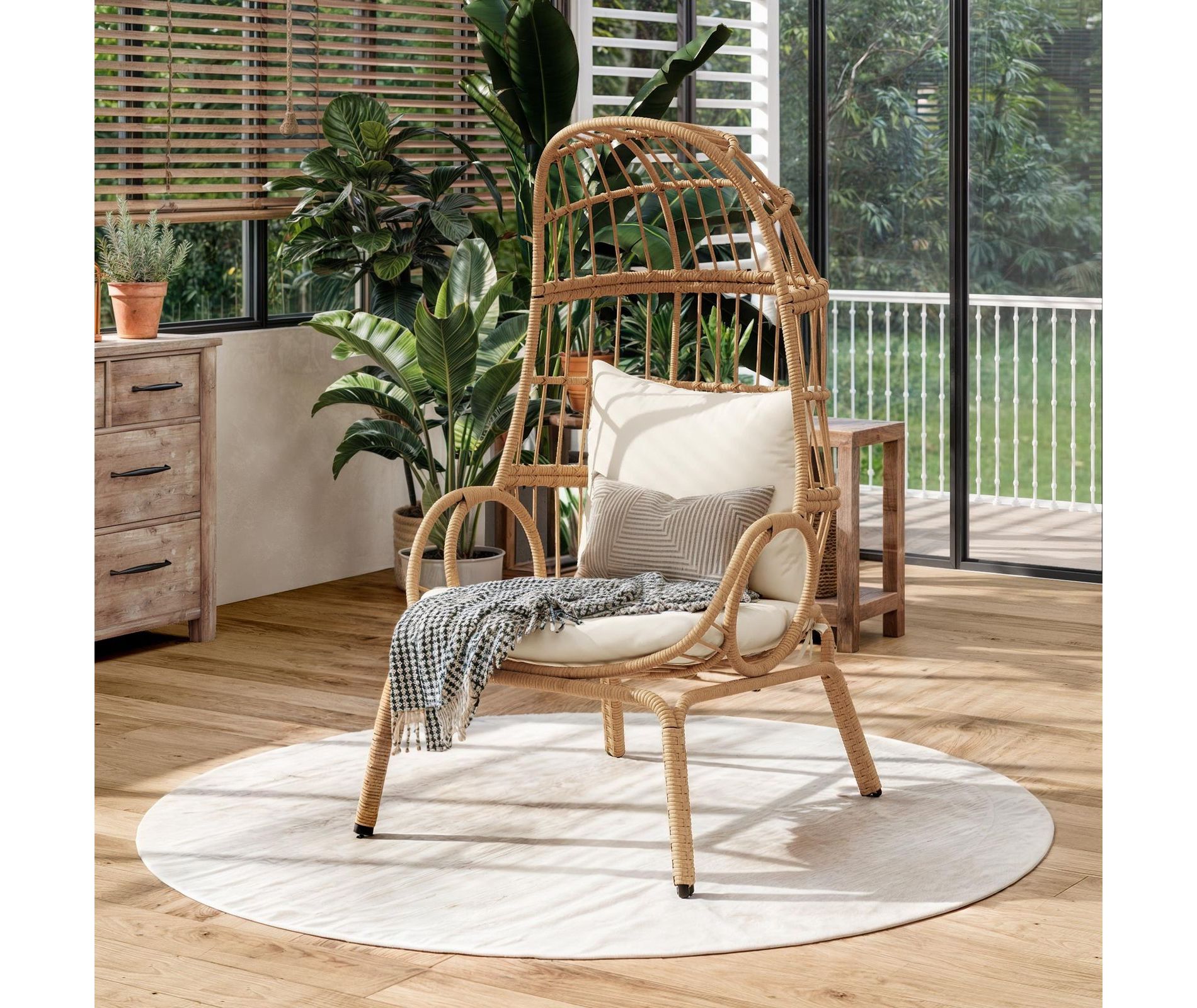 Egg Chair Patio Wicker Basket with High Back & Cushion Backyard Indoor Outdoor