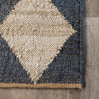 Charcoal and Beige Diamond Pattern Jute Rectangular Rug, 5' x 8'