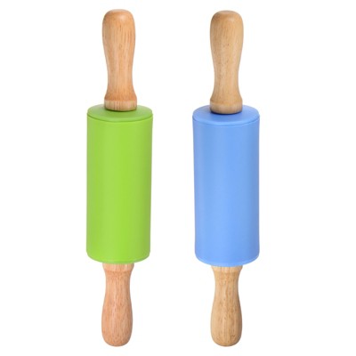Unique Bargains Silicone Smooth Non-Stick Wooden Handle Kitchen Rolling Pin 2 Pcs