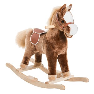 Qaba Kids Rocking Horse, Plush Toddler Rocker, Wooden Base Ride-On Toy with Handle Grip, Traditional Toy for Kids 36M+, Brown - 1 of 4