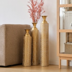 Aukfa Set of 3 Decorative Metal Vases with Distressed Gold Finish & Growing Vine Patterns - 34", 29", 25" High for Home Decor - 1 of 4