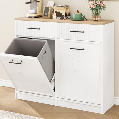 Fluted Double Trash Cabinet Tilt Out, Hidden Trash Can Cabinet with 20 Gallon Storage for Kitchen Dining Room