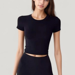 Anna-Kaci Active Women's Short Sleeve Open Back Crop Top with Twist Detail and Fitted Silhouette - 1 of 4