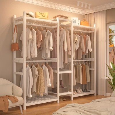 Aheaplus Bamboo Closet System Clothes Rack, Large Freestanding Garment Rack Clothing Rack for Hanging Clothes
