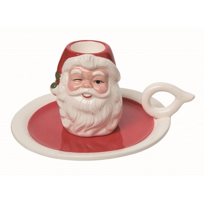 Transpac Ceramic Red Christmas Vintage Santa Candle Holder