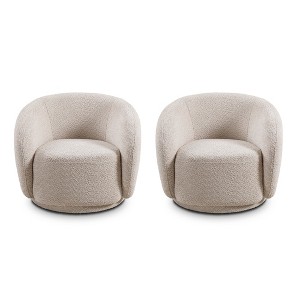 2PCS 33.07'' Boucle Fabric Swivel Barrel Single Armchair Accent Chair with 360¡ã Swivel Base, No Assembly and Easy Cleaning - 1 of 4