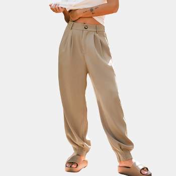 Women's Khaki Button Waist Tapered Leg Pants - Cupshe