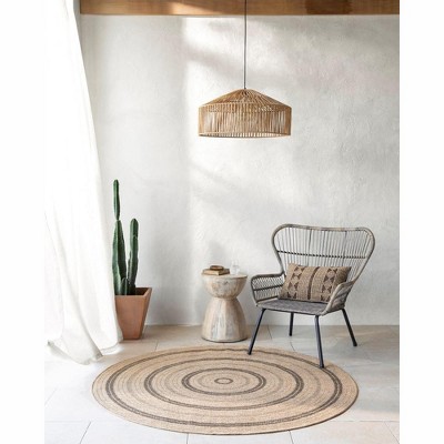 Emiko 5'3" Square Beige and Black Stain-Resistant Synthetic Rug