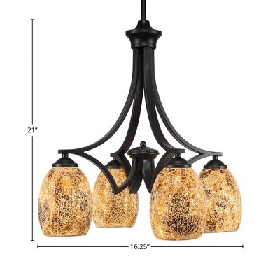 Toltec Lighting Zilo 4 - Light Chandelier in  Matte Black with 5" Gold Fusion Shade