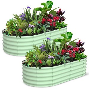GustoWave 2 Pcs Oval Raised Garden Bed, Galvanized Raised Beds,Open-Ended Base Metal Raised Planter Beds,Garden Bed Outdoor,Planter Raised Boxes,Green - 1 of 4