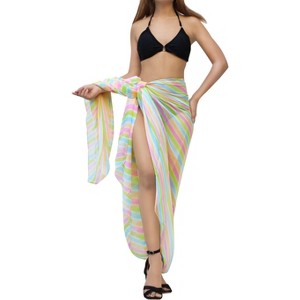 LA LEELA Women's Beachwear Summer Beach Wrap Bikini Wraps Sarong Swimwear Swim Cover Up Skirt Swimsuit Pareo Coverups for Women One Size Multi,Stripe - 1 of 4