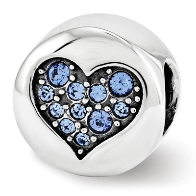 Black Bow Jewelry Sterling Silver with Crystals Sept Blue Heart Wisdom Bead Charm