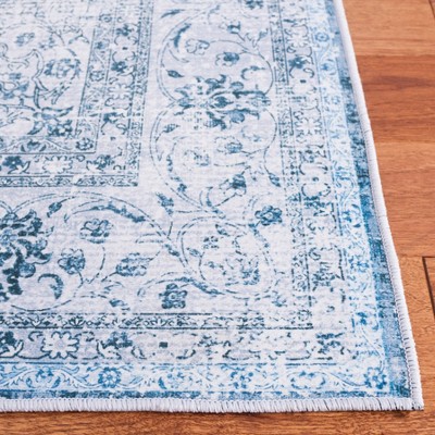 Green and Grey Rectangular Machine Washable Area Rug