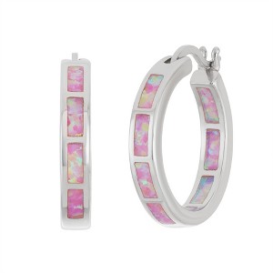 Opalata Sterling Silver, Opal Hoop Earrings - Pink Opal - Pink - 1 of 2