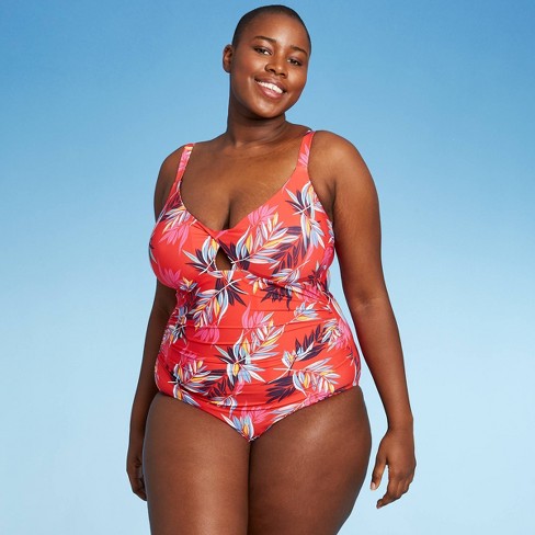 Women S Plus Size Ruched Adjustable Strap One Piece Swimsuit Sea Angel Multi Target