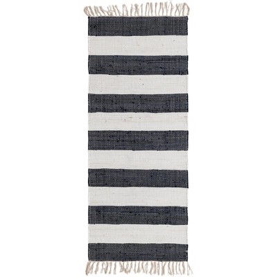 Handwoven Navy Blue Stripe Indoor Runner with Recycled Cotton