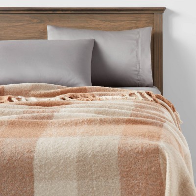 Threshold Faux Mohair Throw Blanket Oversized 80×60 Midweight Knitted Fringe