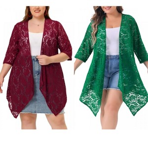 Women's Plus Size 2 Piece Draped Shawls Lightweight Open Front Lace Cardigans - Agnes Orinda - 1 of 4