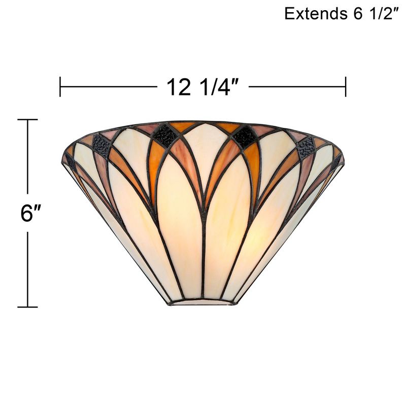 Regency Hill Filton Tiffany Style Wall Light Sconce Bronze Hardwire 12 1/4" Fixture Amber Yellow Stained Art Glass Shade for Bedroom Bathroom Hallway, 4 of 9