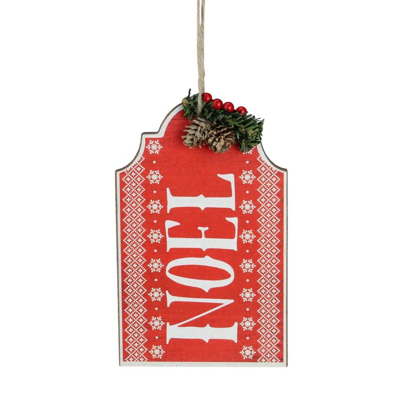 Northlight 8" Red and White Snowflake Pattern "Noel" Christmas Wall Plaque, 1 of 2